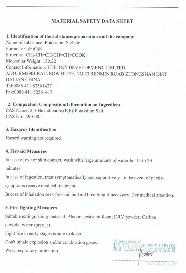 MSDS-Potassium Sorbate